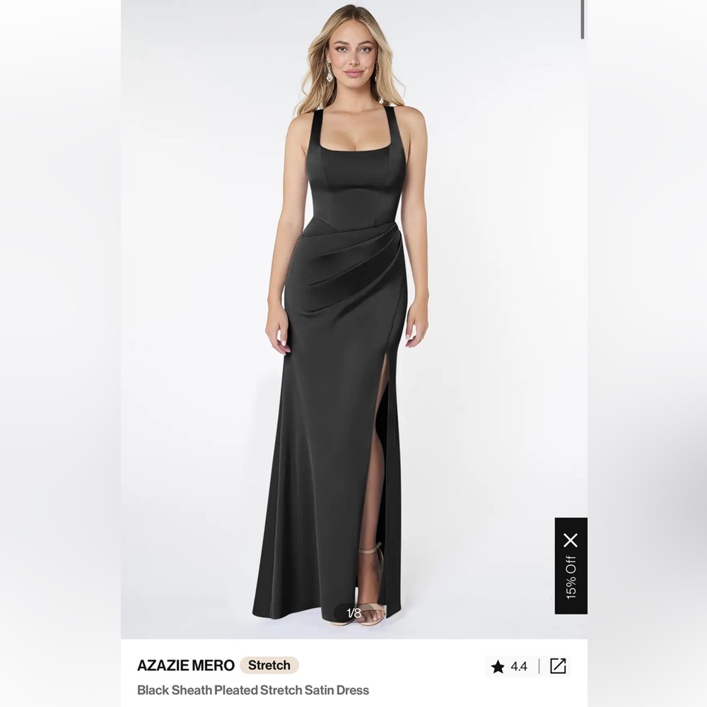 Azazie Black Sheath Pleated Stretch Satin Dress